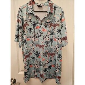Green Side Golf Polo Cheetah Palm Flamingo Flower Stretchy XL Light Green Funky